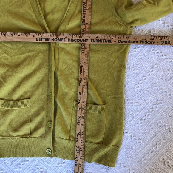 Van Heusen Studio Mustard Yellow Cardigan L 100% Cotton Pockets Minimalist Retro - Picture 9 of 9